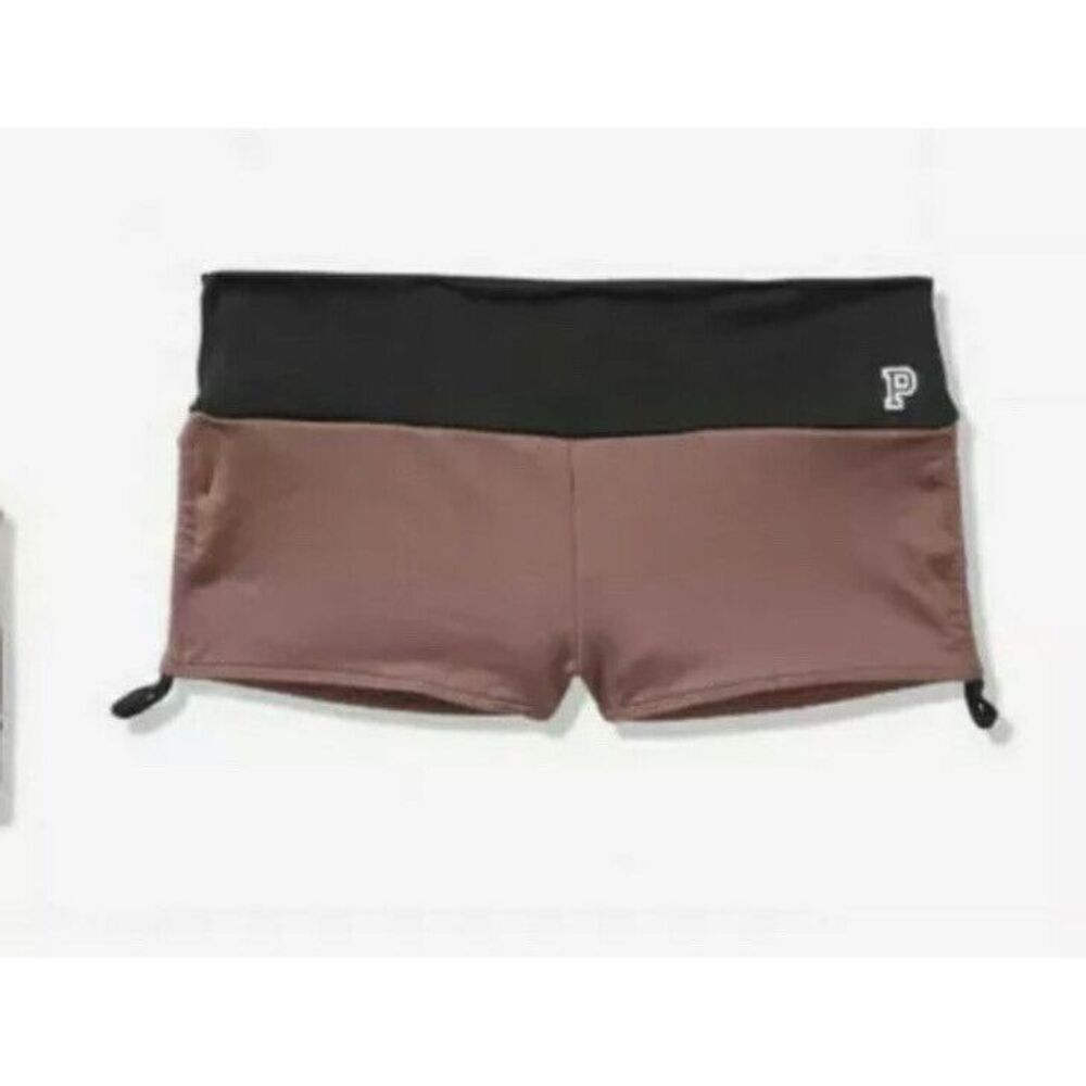 Victoria's Secret PINK Ultimate GYM TO SWIM SHORTIE Bikini Shorts S Brown Black
